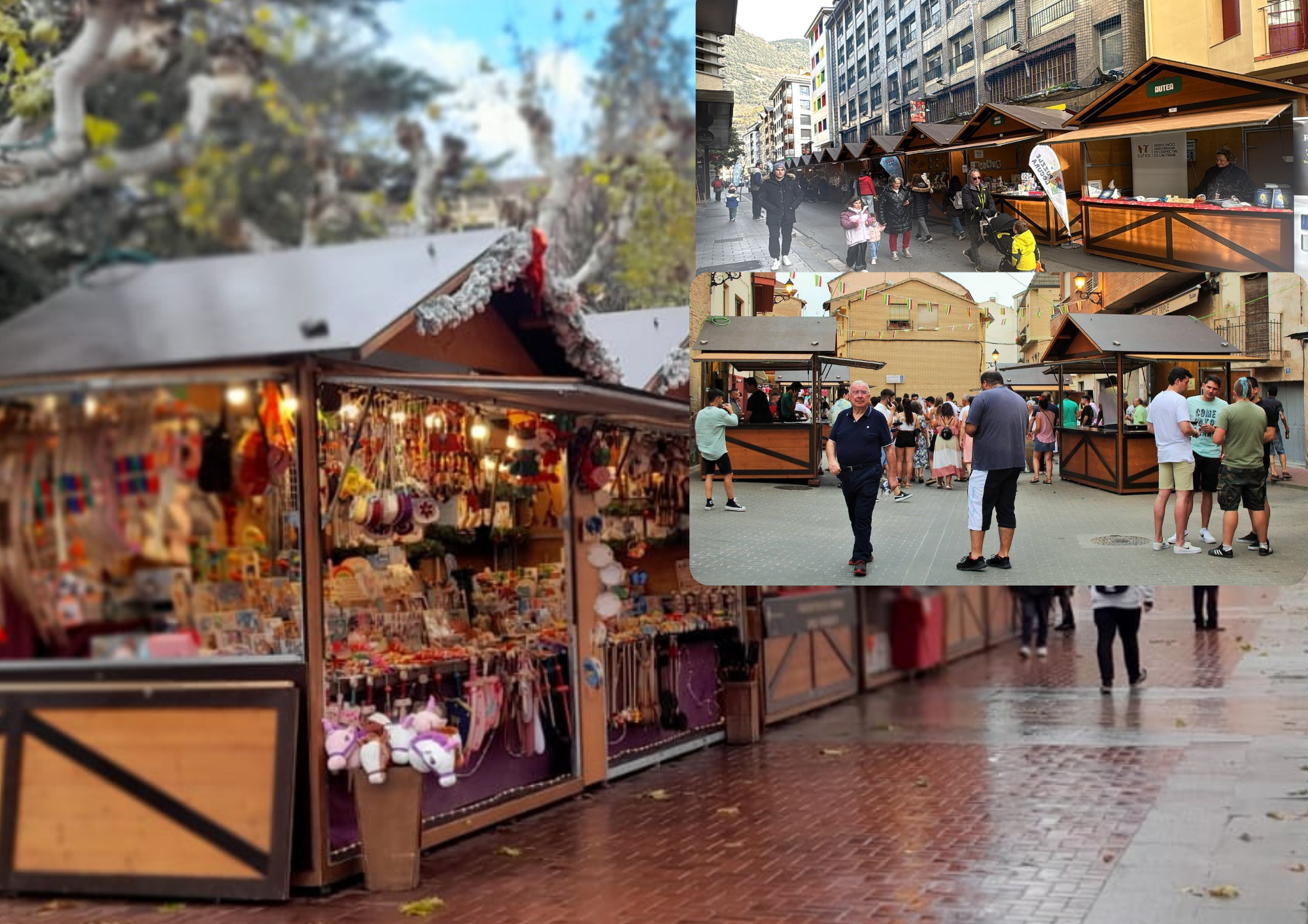 Mercado medieval con casetas de madera en plaza histórica